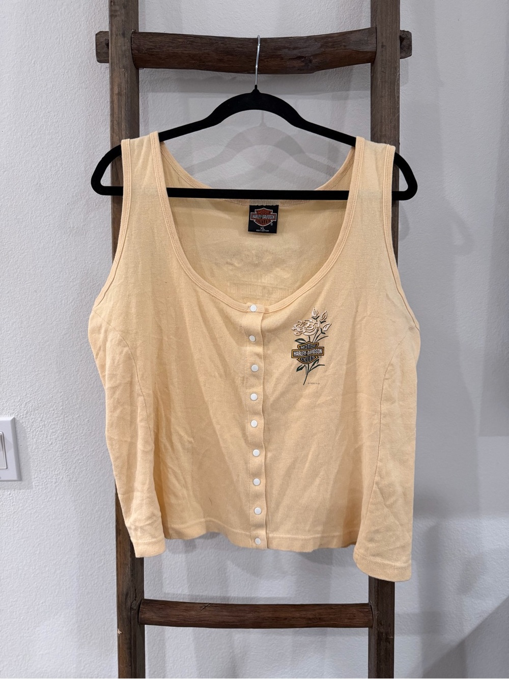 Harley-Davidson Women's Peach Button-Front Tank with Floral Logo